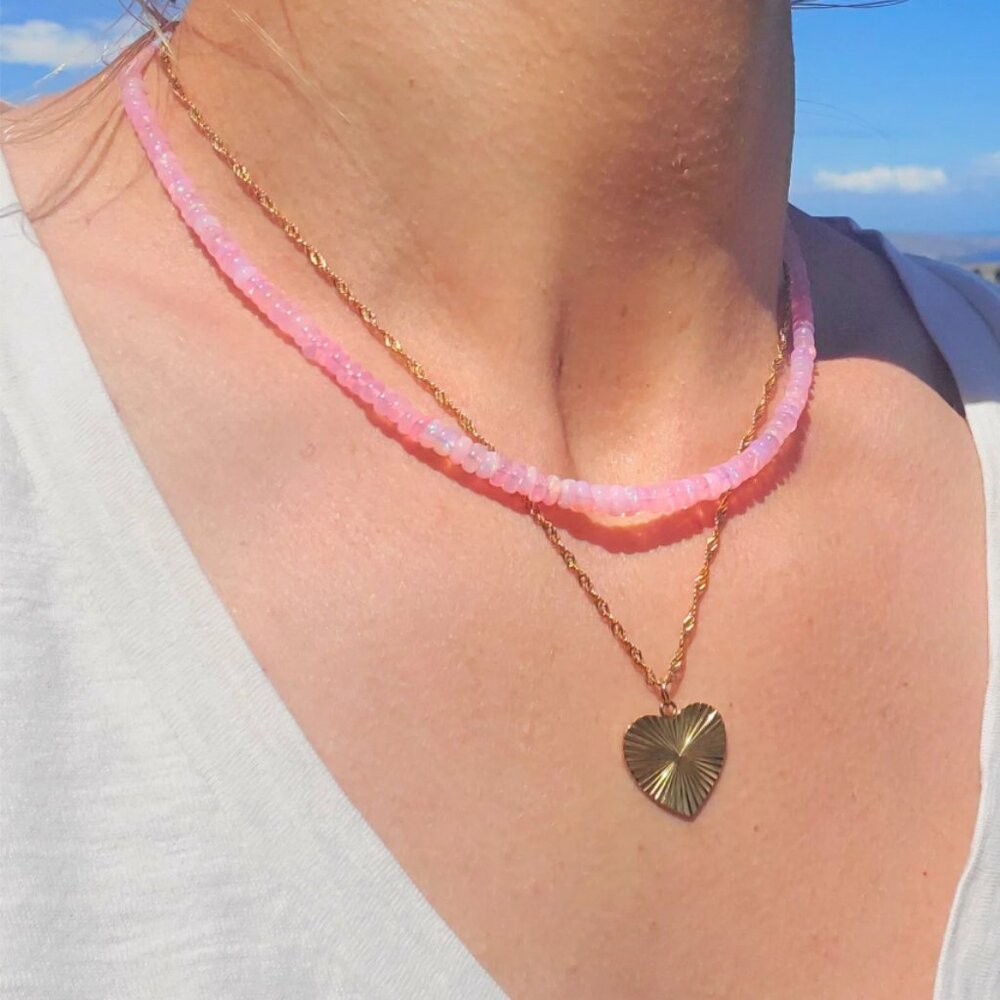Stunning Necklace Ethiopian Pink Fire Opal Necklace Beaded Opal Necklace Pink